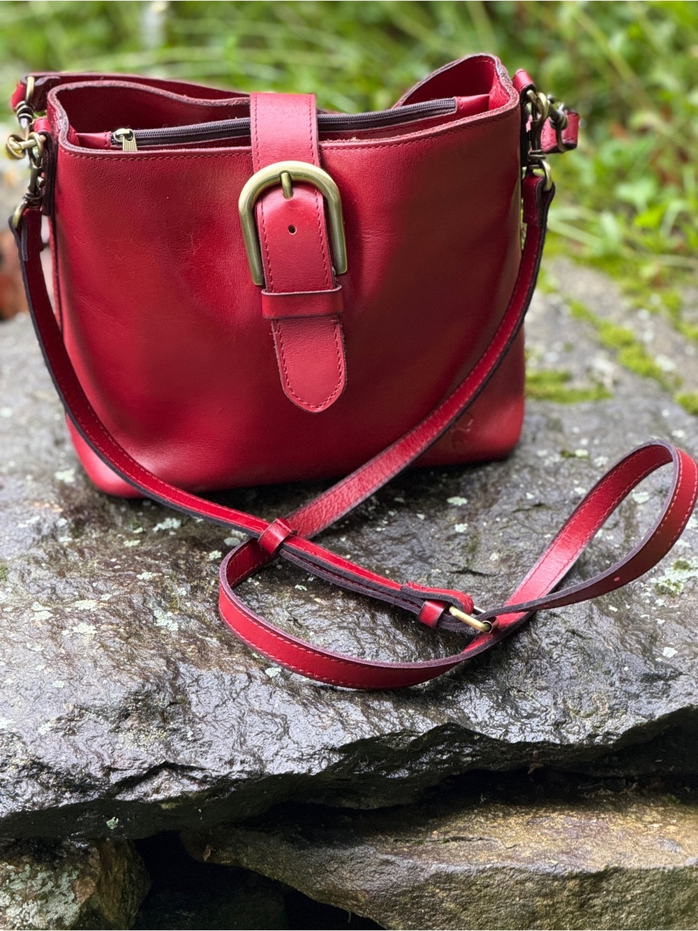 Patricia Nash Red Leather Crossbody Shoulder Bag Convertible Satchel Dust Bag